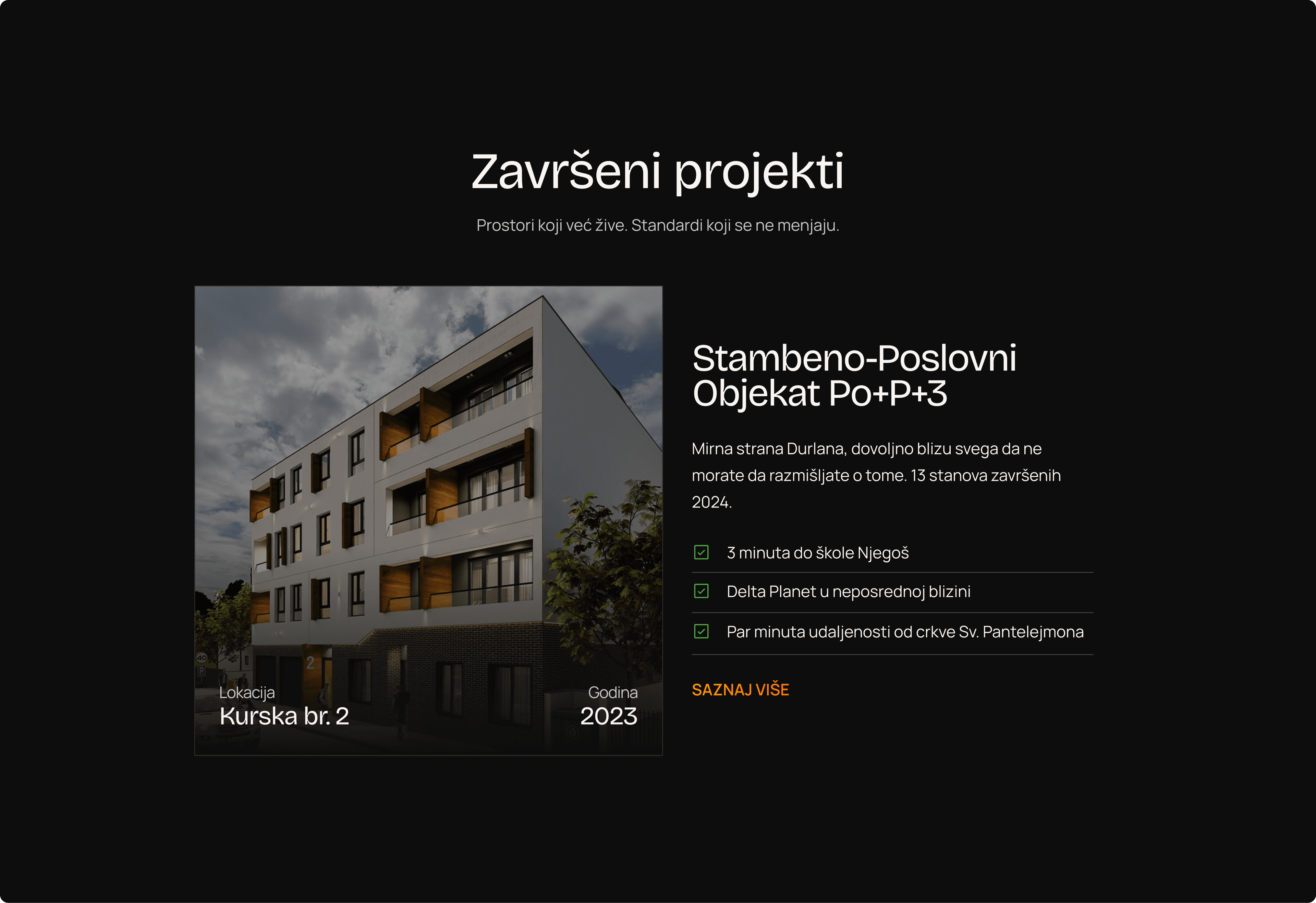 CITY IN gradnja completed projects section featuring the Kurska br. 2 building