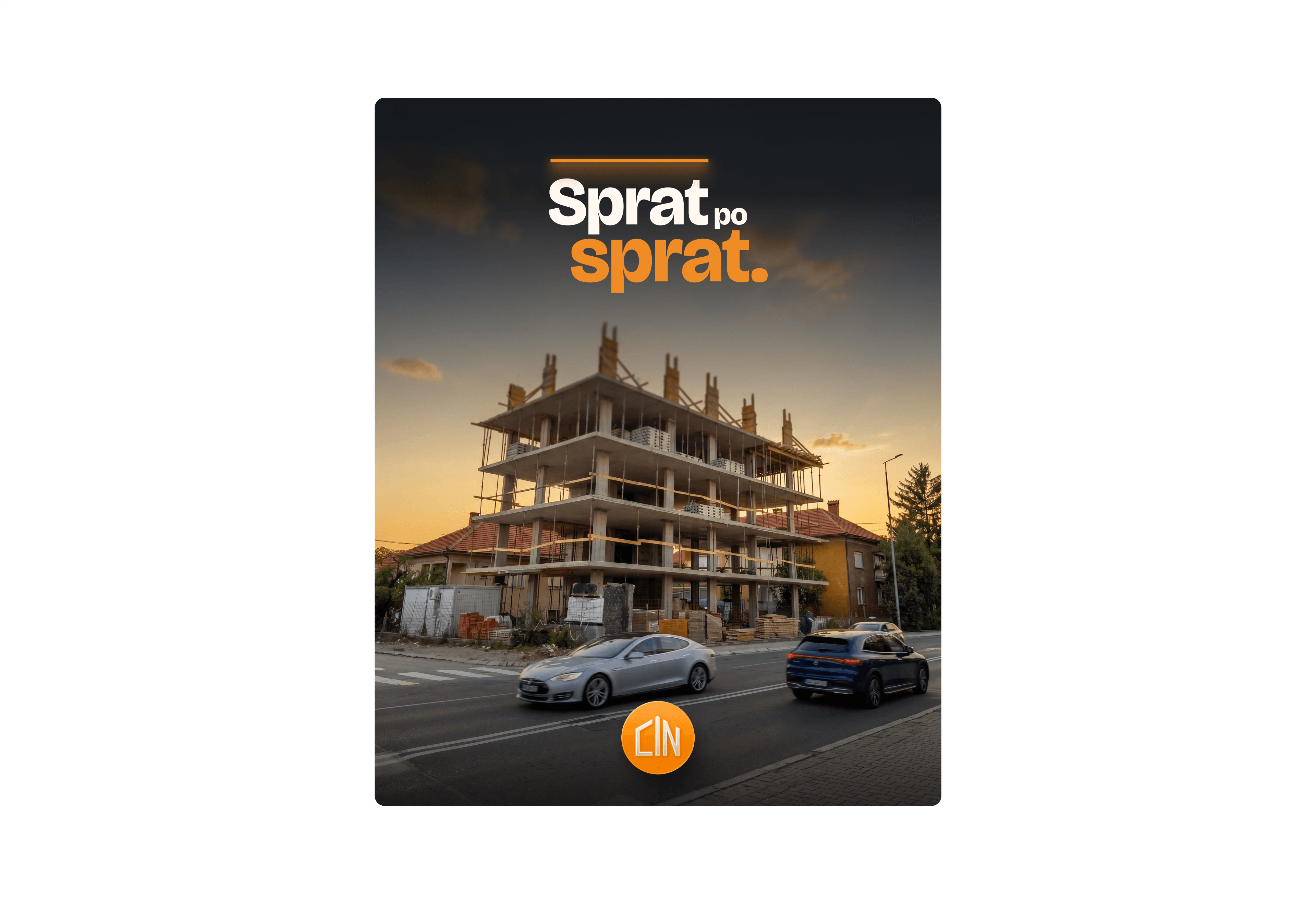 CITY IN gradnja social story with the headline “Sprat po sprat.” over a construction photo