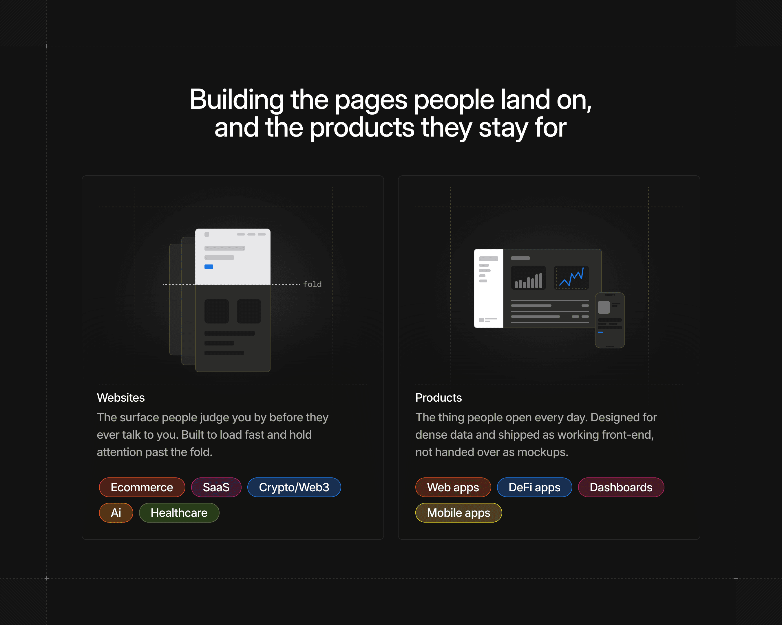 Assca Studio dark capabilities section presenting website and product design services